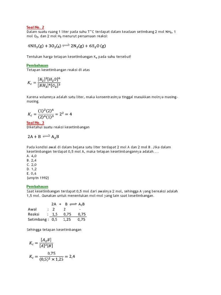 Contoh soal kesetimbangan kimia pilihan ganda dan jawaban beserta pembahasan pada dasarnya istilah . Contoh Soal Dan Pembahasan Kesetimbangan Kimia Pdf