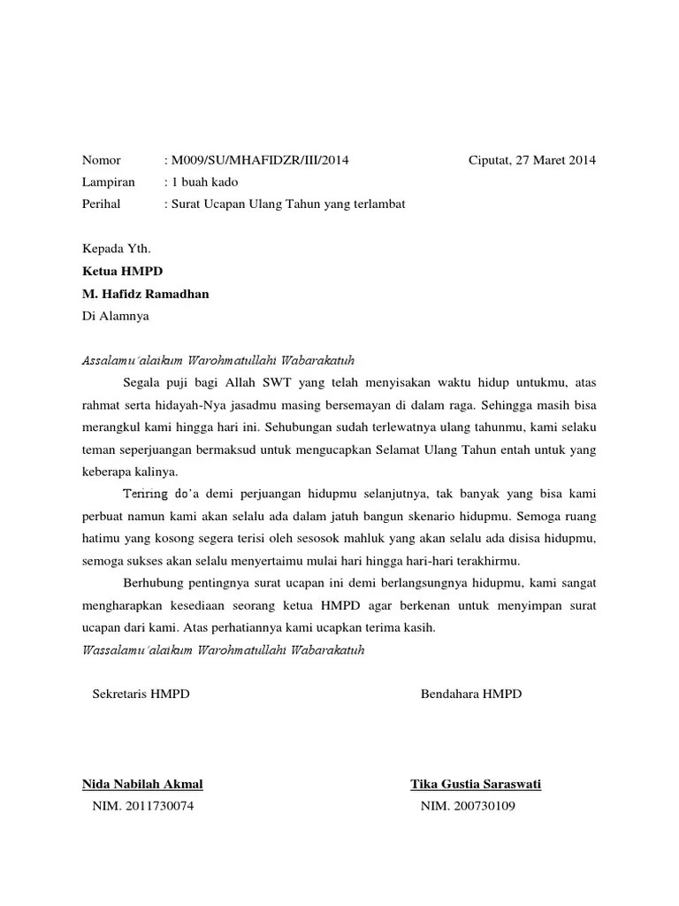 18 contoh surat dinas resmi sekolah perusahaan dan lainnya. Surat Ucapan Ulang Tahun