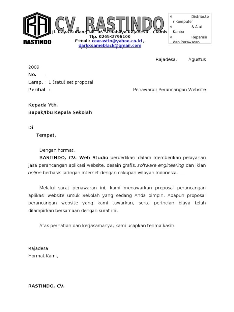 Adalah perusahaan sebagai berikut : Surat Penawaran Website Rastindo Cv Pdf