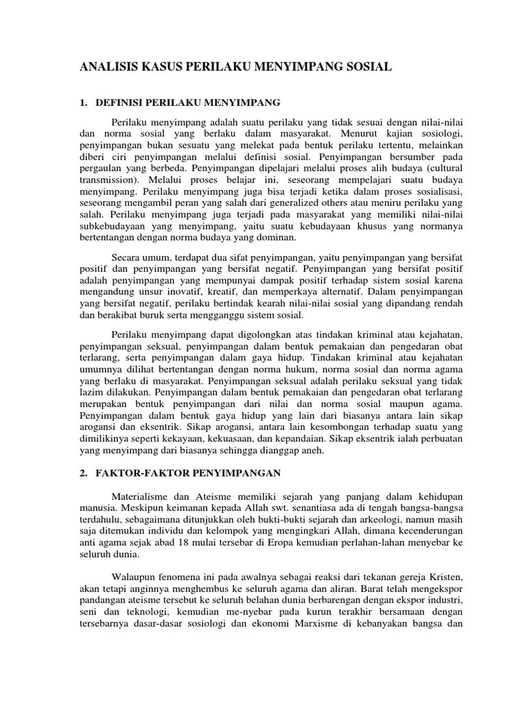 Analisis Kasus Perilaku Menyimpang Sosial | PDF