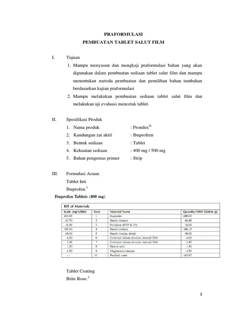 Praformulasi Tablet Salut Film | PDF