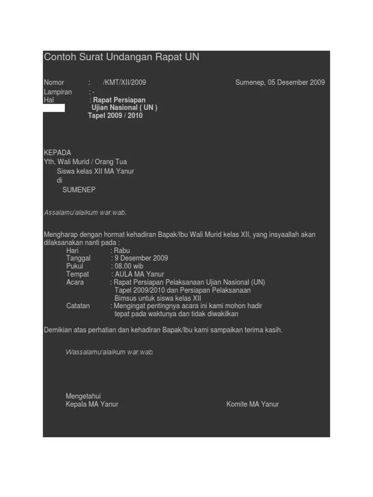 Contoh Surat Undangan Rapat UN | PDF