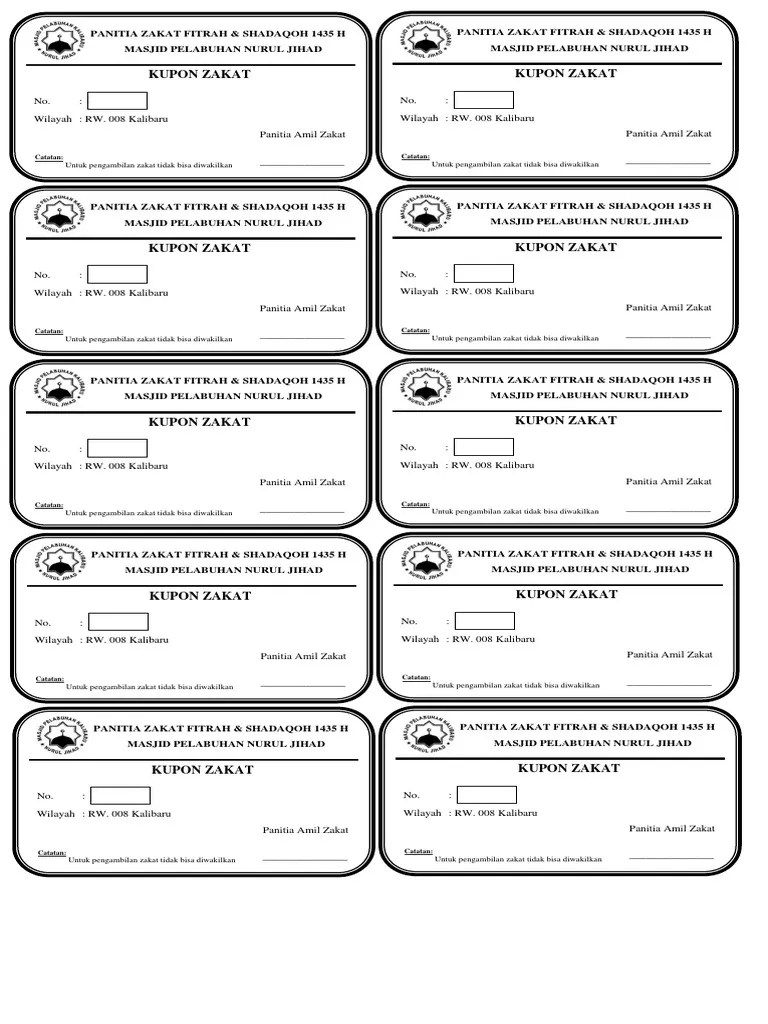 Kupon Pembagian Zakat Fitrah 1435 H | PDF