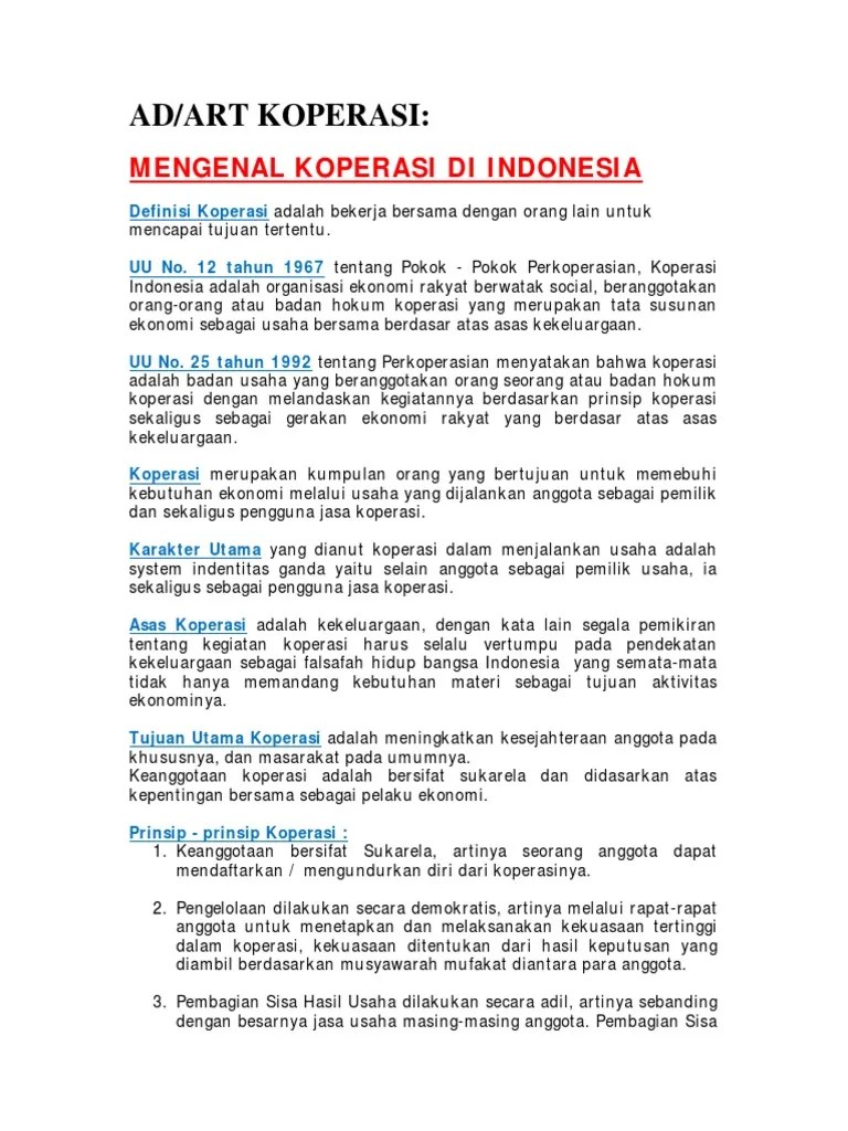 Tentang AD ART Koperasi | PDF