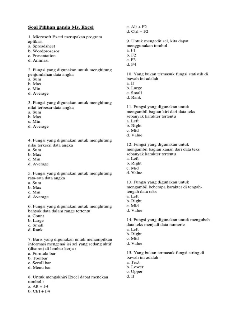 Soal Pilihan Ganda Ms Excel | PDF