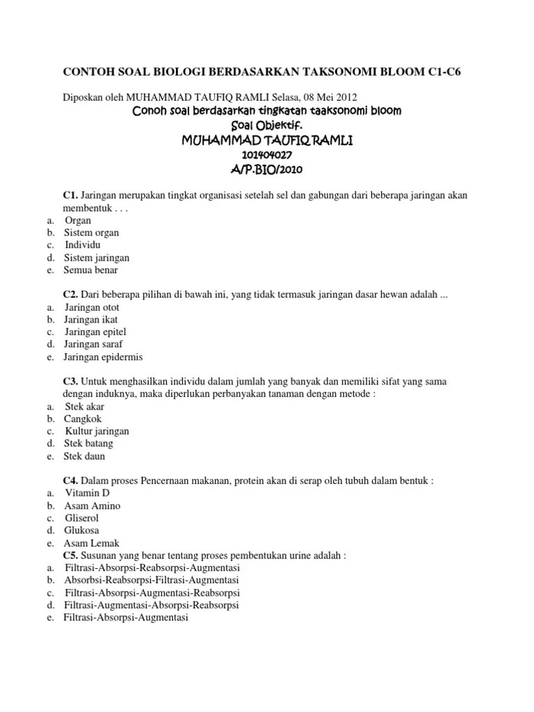 Posted on 20102009 in computer education and tagged bangfajar buitr soal butir soal c1 c2 c3 c4 c5 c6 fajar suharmanto soal soal. Contoh Soal Biologi Berdasarkan Taksonomi Bloom C1 C6