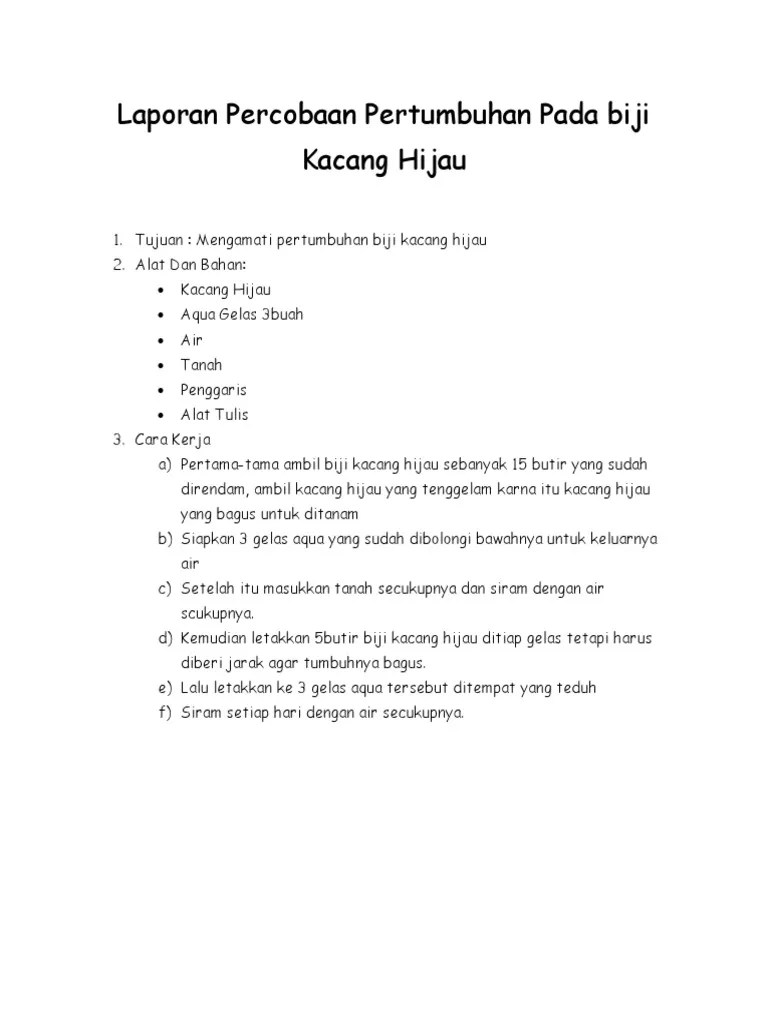 Contoh Laporan Penelitian Pertumbuhan Kacang Hijau