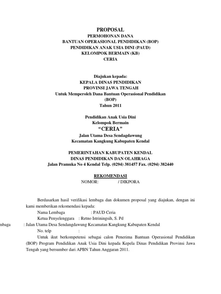Upaya pemerintah dirintis melalui program. Proposal Paud Sample