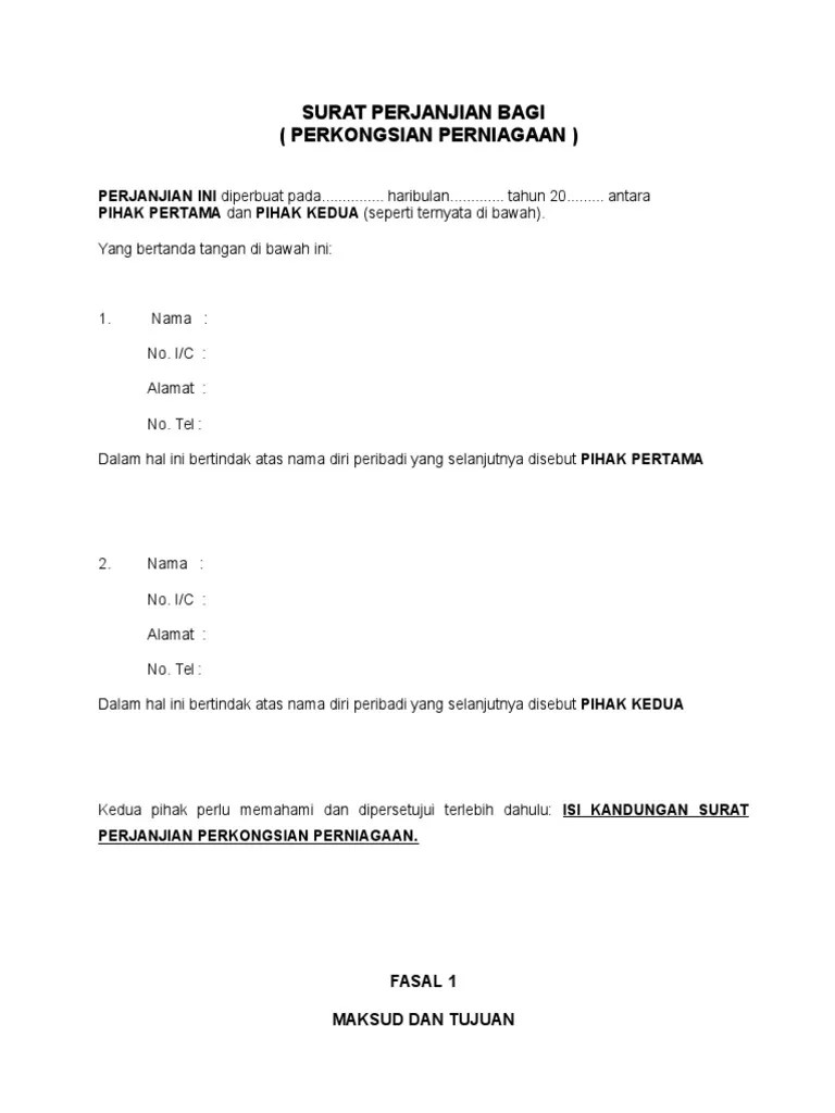 Pendaftaran kontraktor surat perjanjian perkongsian perniagaan cidb. Contoh Surat Perjanjian Perkongsian Cidb