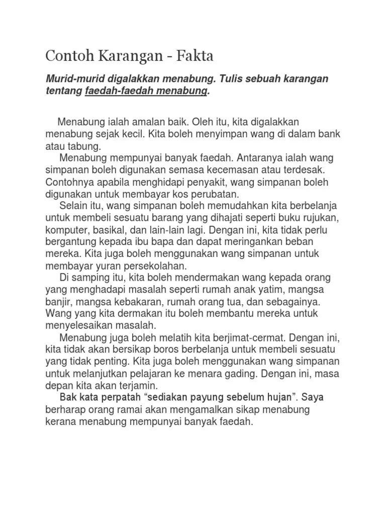 Menggunakan wang dengan cermat · amalan menabung untuk mengatasi kecemasan · kepentingan menabung untuk hari tua · faedah menabung membiayai keperluan semasa . Contoh Karangan Faedah Menabung Pdf