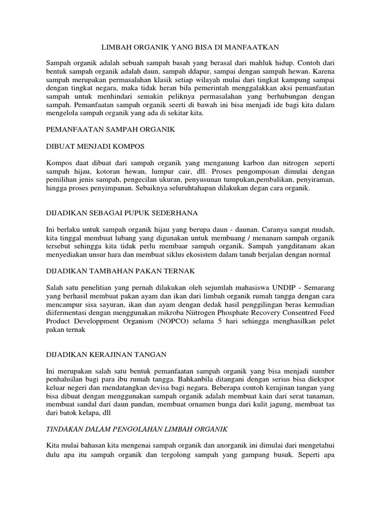 Anorganik yang biasanya berupa limbah domestik seperti botol,kaca,plastik. Limbah Organik Dan Anorganik Yang Bisa Di Manfaatkan Pdf