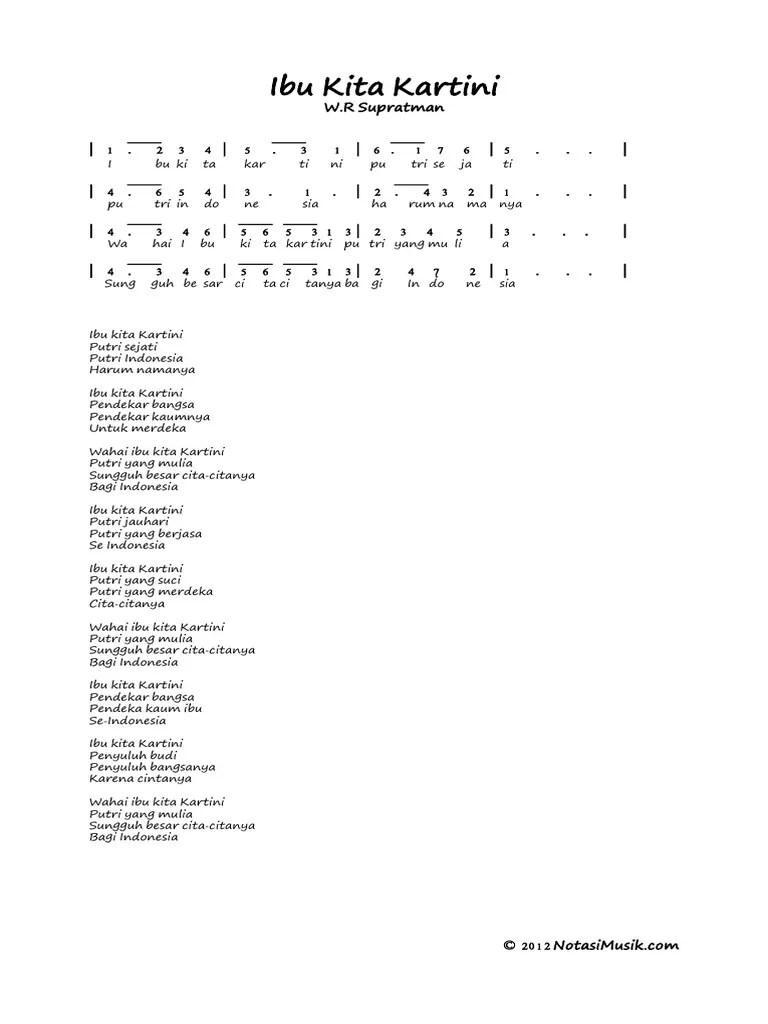 Tempo adalah tanda cepat lambatnya lagu yang dapat . Not Angka Pada Lagu Ibu Kita Kartini