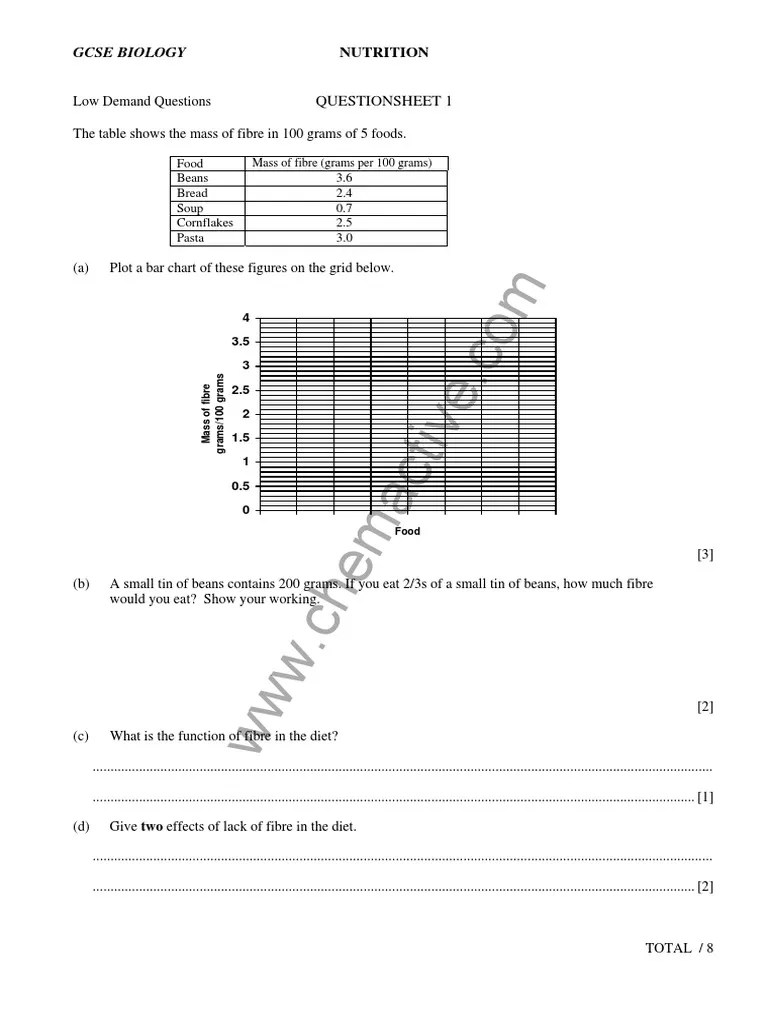 nutritionquestionspdf igcse biology worksheet