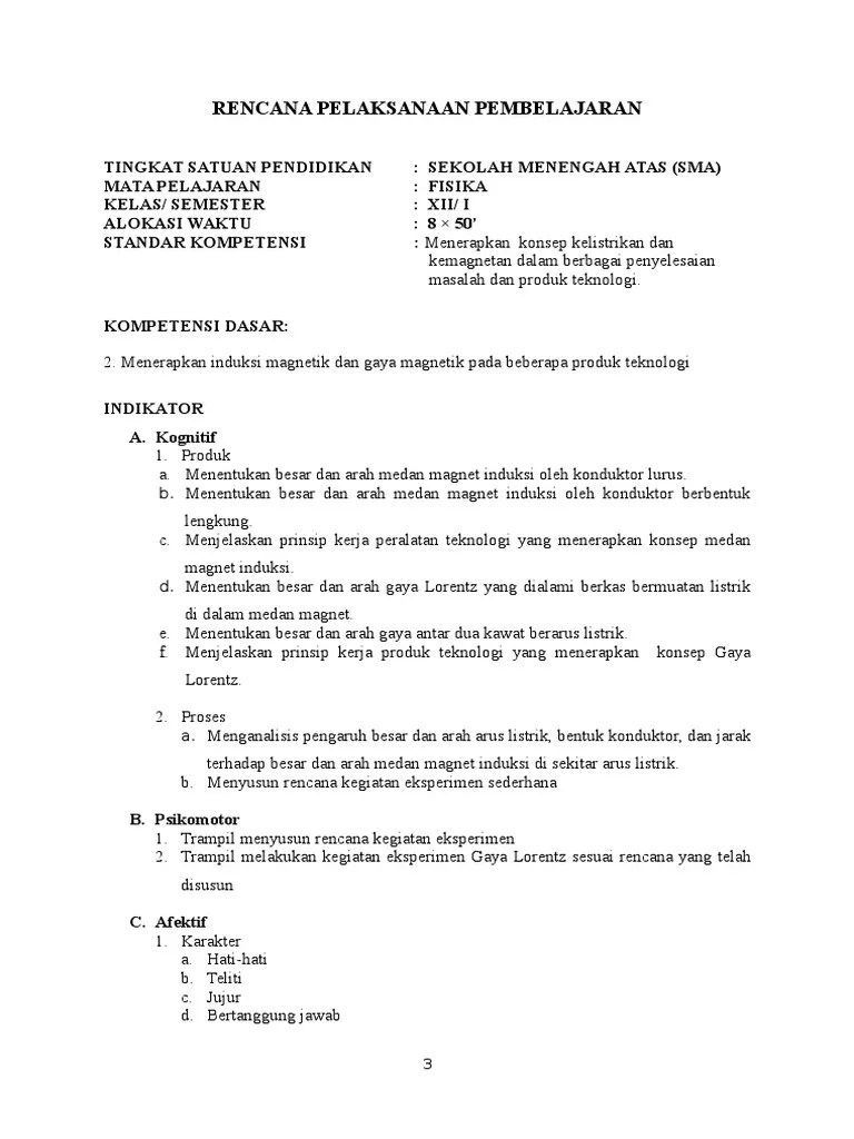 Plagiat merupakan tindakan tidak terpuji. Rpp Magnet V02 Gaya Lorentz Pdf