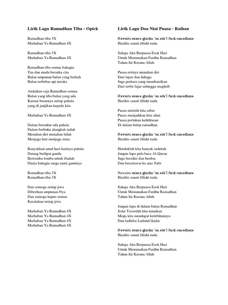 Lirik Lagu Ramadhan Tiba | PDF