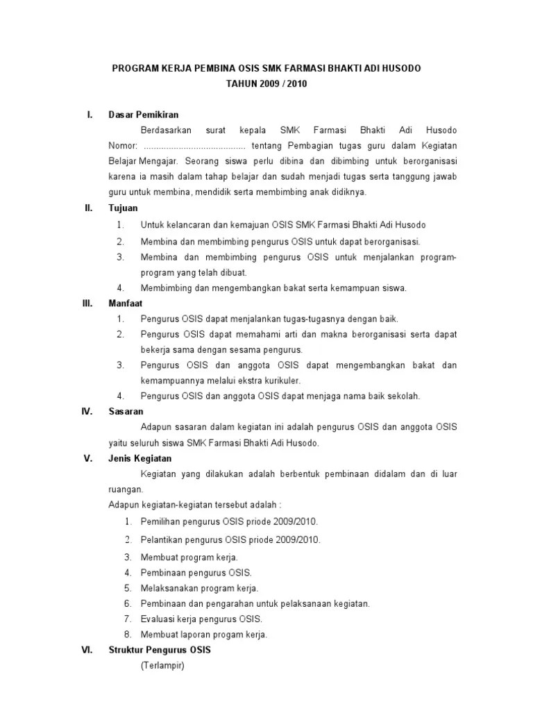 contoh program kerja osis sma. Program Kerja Tahunan Osis Smk