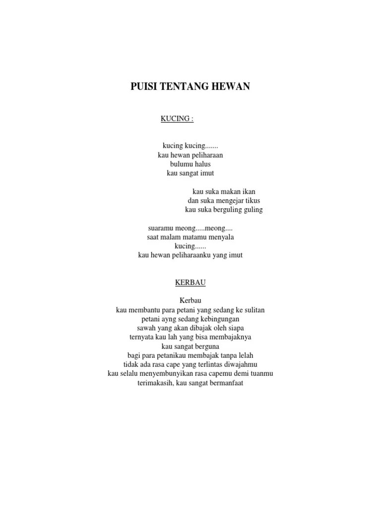 Campur tangan manusia nature poem . PUISI TENTANG HEWAN