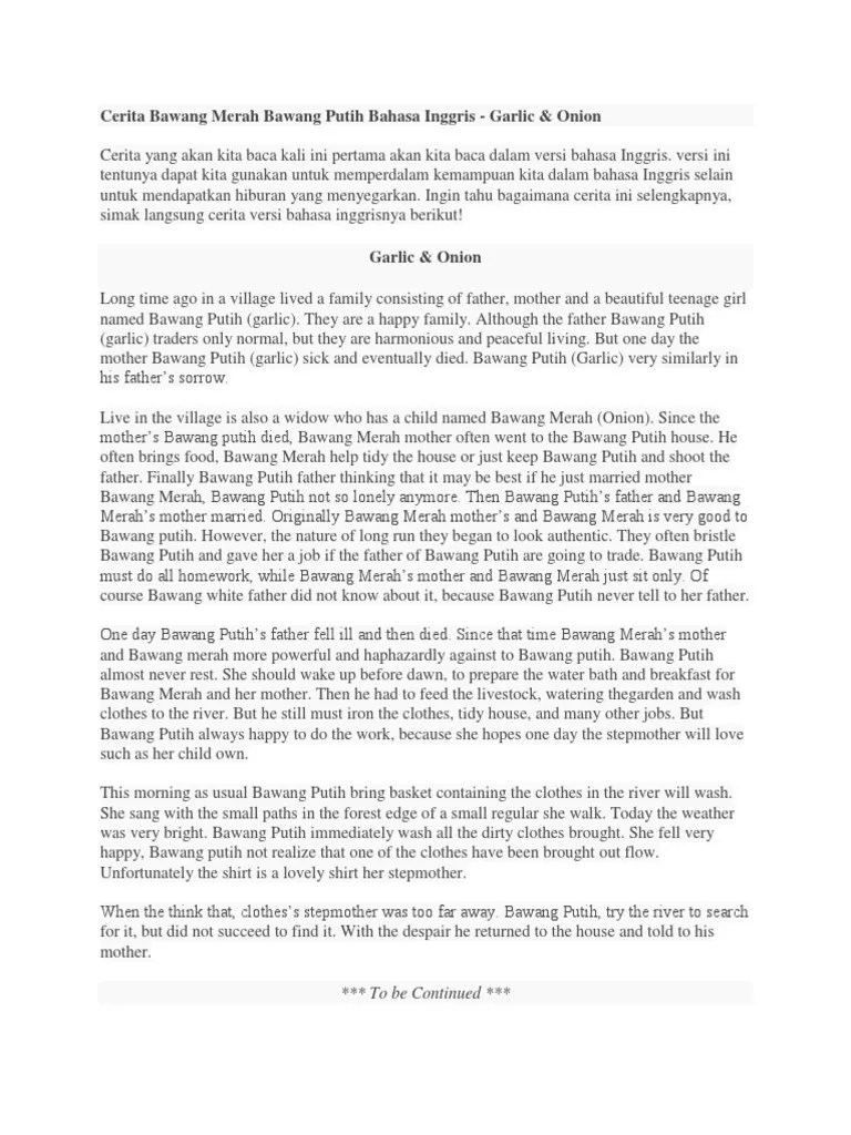 Cerita Bawang Merah Bawang Putih Bahasa Inggris | PDF