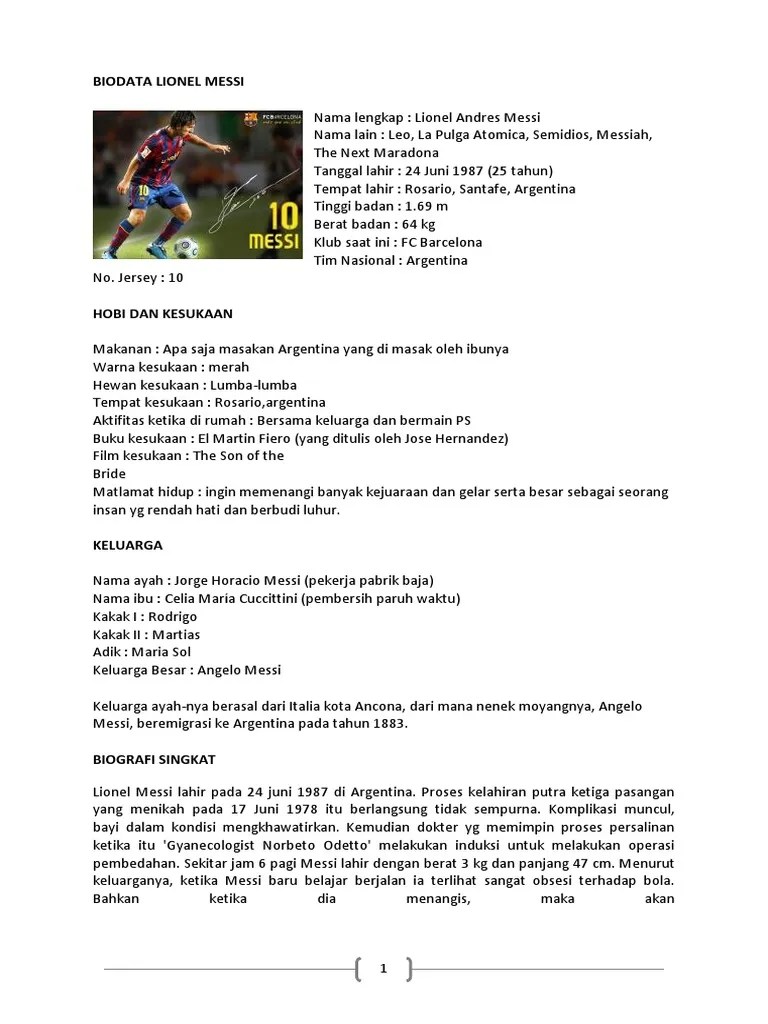 Biografi Messi Dalam Bahasa Inggris – Pigura