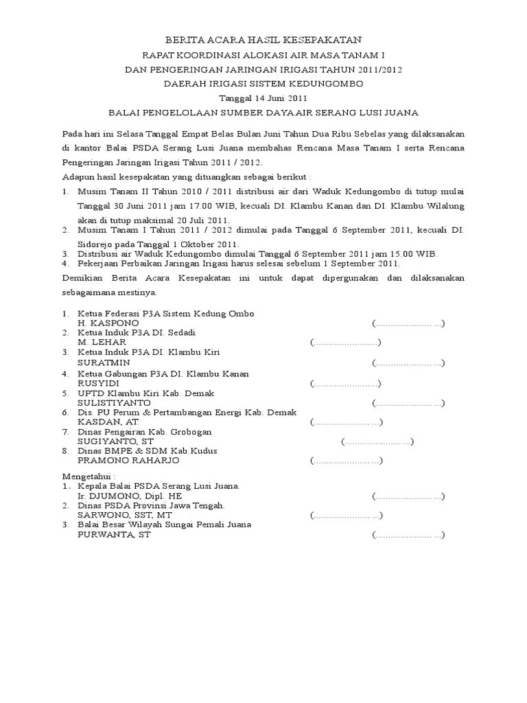 Berita Acara Hasil Kesepakatan Rapat Koordinasi | PDF
