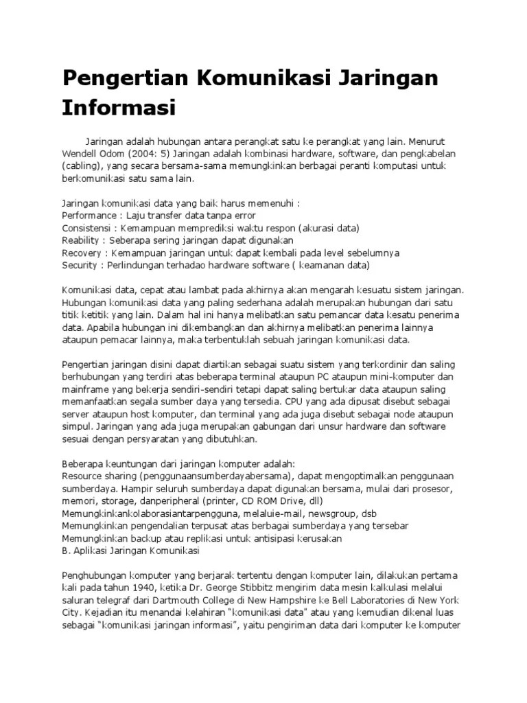 Pengertian Komunikasi Jaringan Informasi | PDF