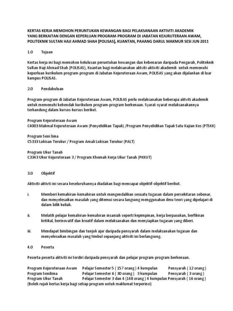 Nov 08, 2012 · kertas am tajuk no. Kertas Kerja Memohon Peruntukan Kewangan Bagi Pelaksanaan Aktiviti Akademik Pdf
