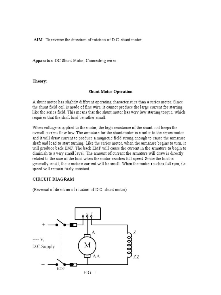 · torque produced by dc motor is given by, · if field circuit . Dc Shunt Motor Change Driction Pdf Electric Motor Direct Current