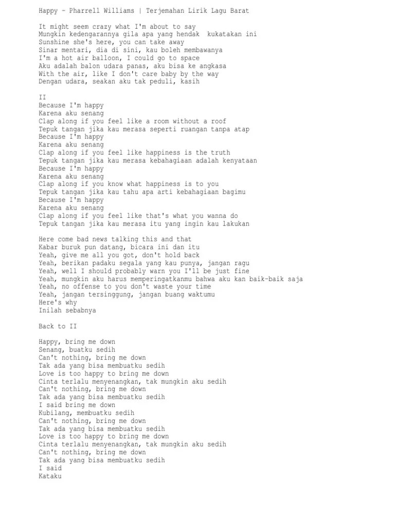 ▷ Lirik Lagu Pharrell Williams Happy