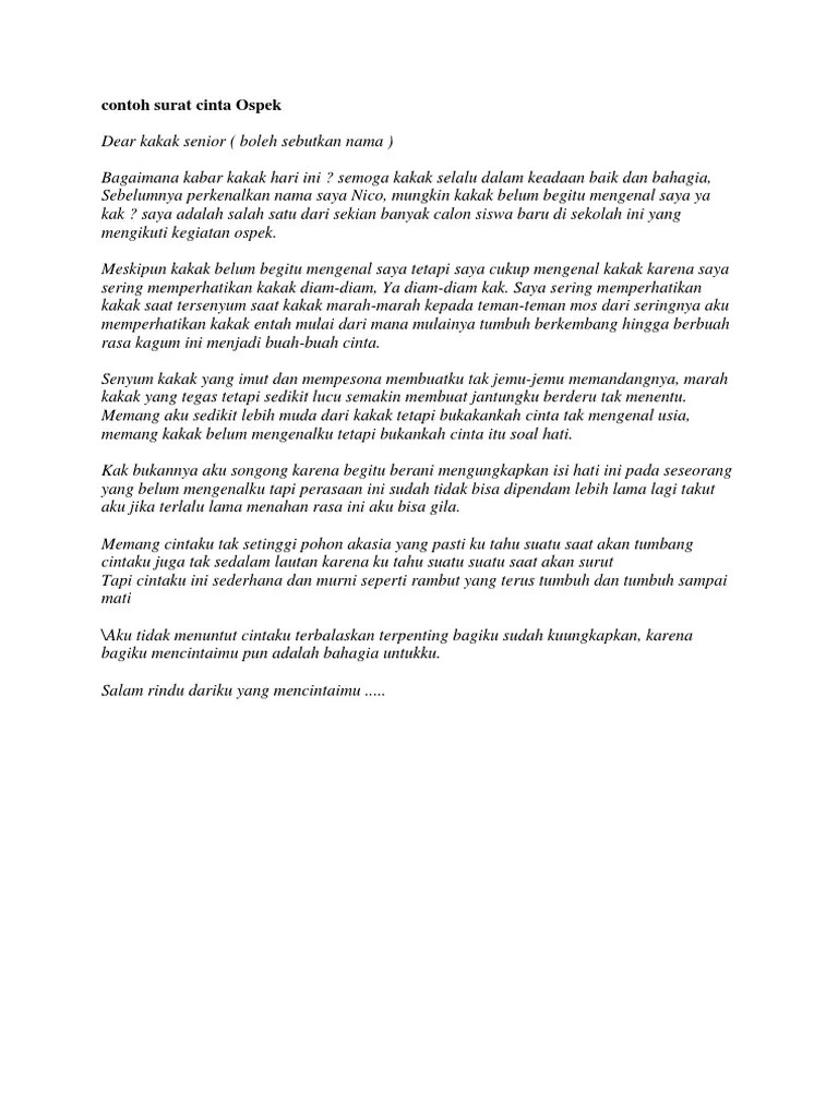 Baiklah, malem ini gue pengen share sesuatu yang sebenernya gak begitu penting dan gak menarik juga sih. Contoh Surat Cinta Untuk Senior Ospek Mahasiswa Contoh Surat Terbaru 2020