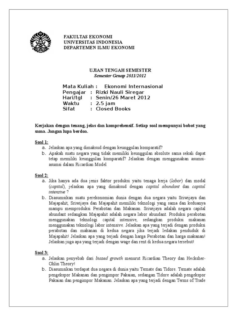 Tulislah jawaban saudara pada lembar jawaban yang telah. Uts Ekonomi Internasional Pdf