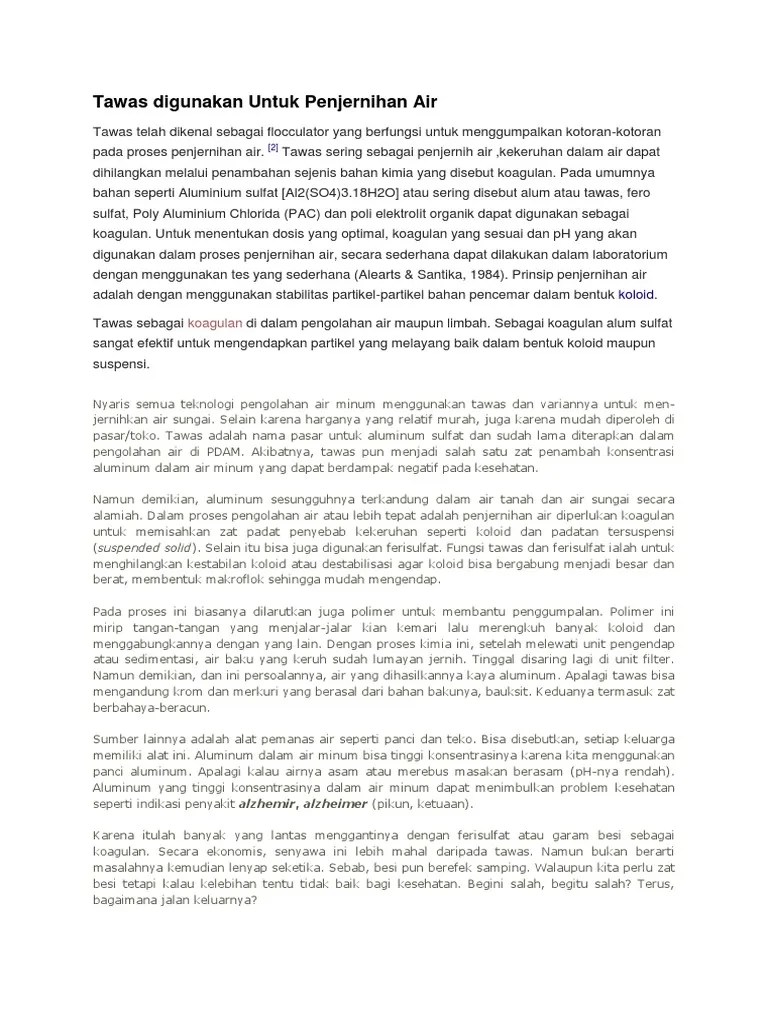 Penggunaan Tawas Pada Air | PDF
