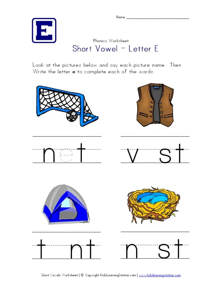 short vowel e worksheetpdf