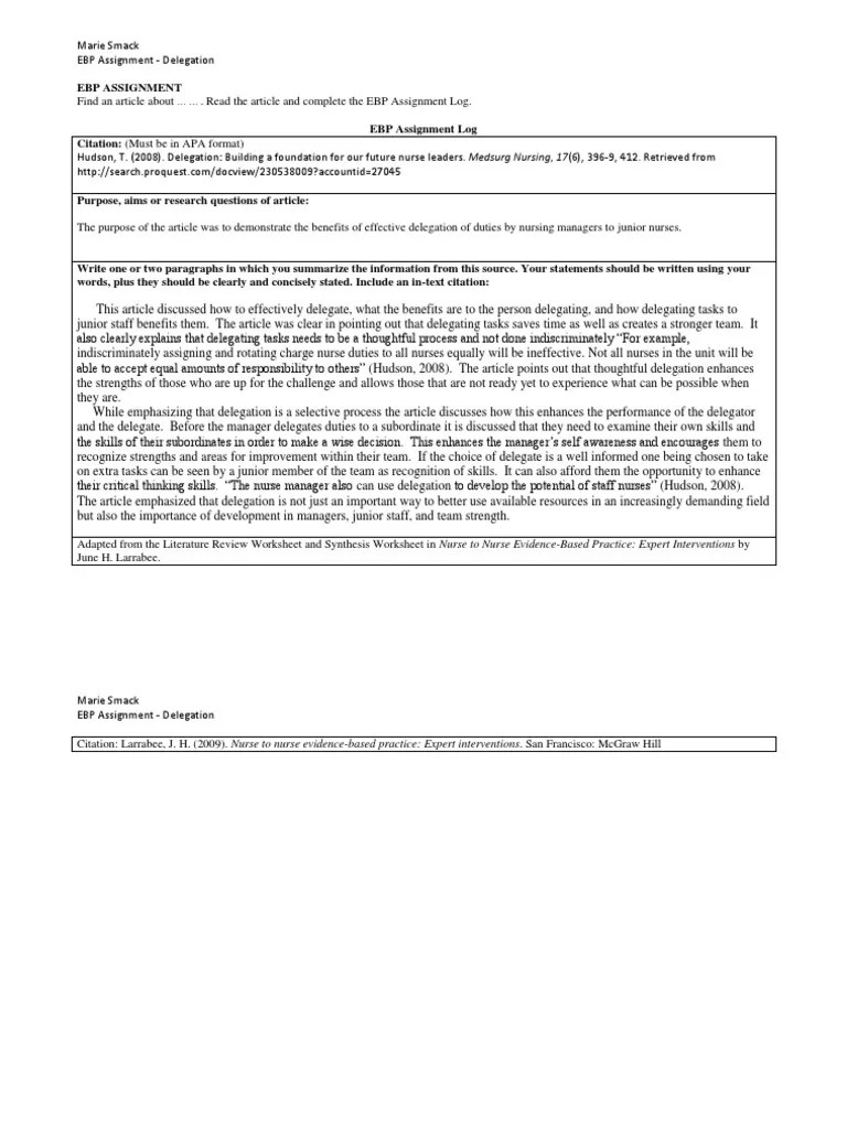 Fill apa citation practice worksheet with answers, edit online. Ebp Assignment Delegation Pdf Evidence Based Practice Nursing