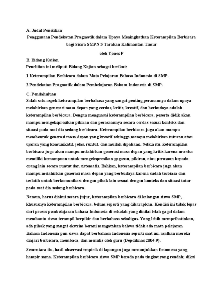 Jenis penelitian ini adalah penelitian tindakan kelas (ptk). Ptk Bahasa Indonesia Pdf