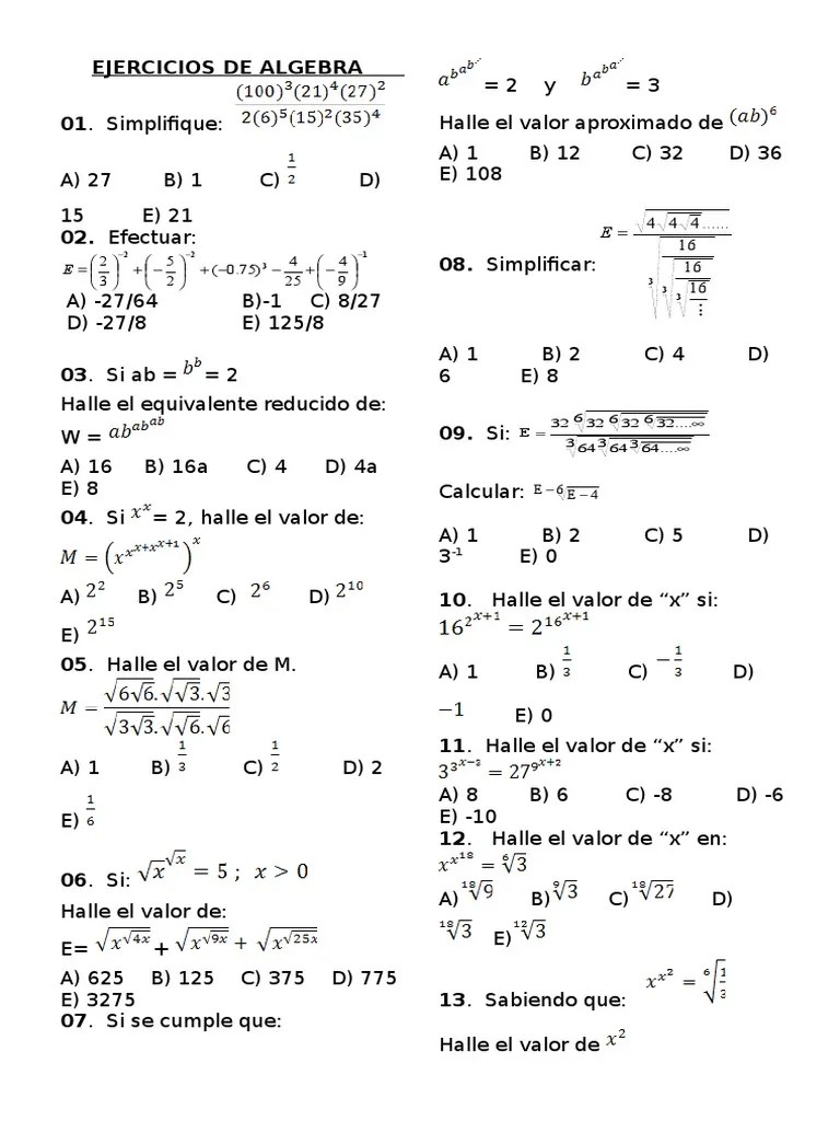 If you are author or own the copyright of this book, please report to us by using this dmca report form. Ejercicios de Algebra EJERCICIOS DE ALGEBRA.doc