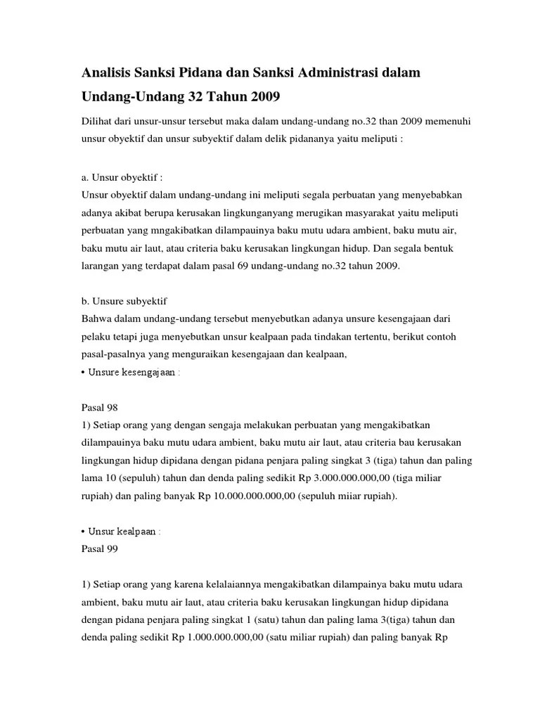 Analisis Sanksi Pidana Dan Sanksi Administrasi Dalam Undang | PDF