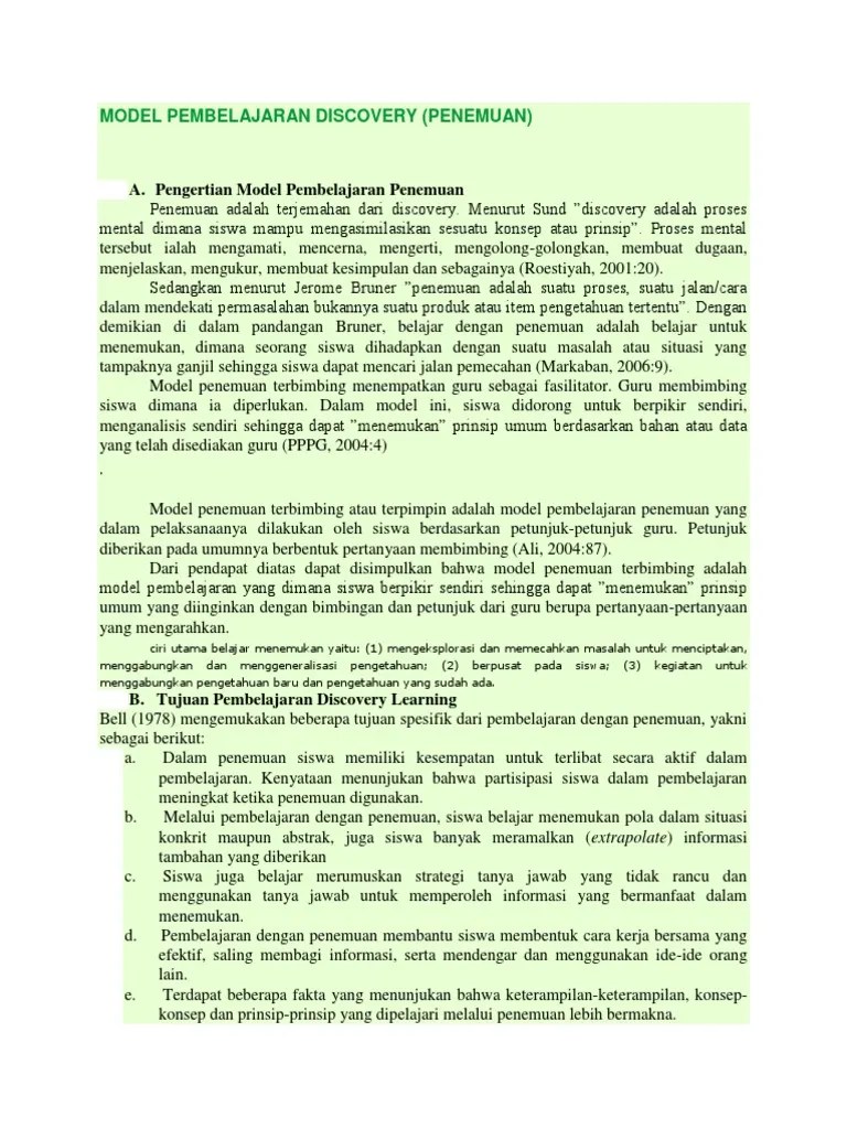 Pengembangan model pembelajaran discovery learning yang diintegrasikan dengan group investigation pada materi protista kelas x sma negeri karangpandan. Model Pembelajaran Discovery