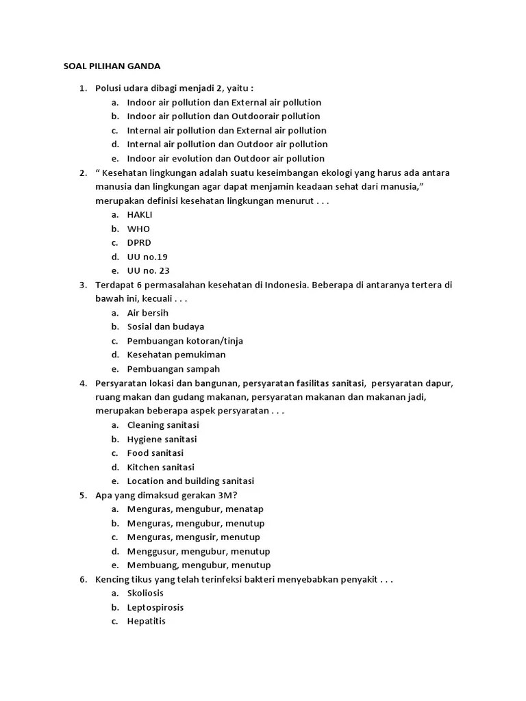 Soal Sanitasi Hygiene Perhotelan