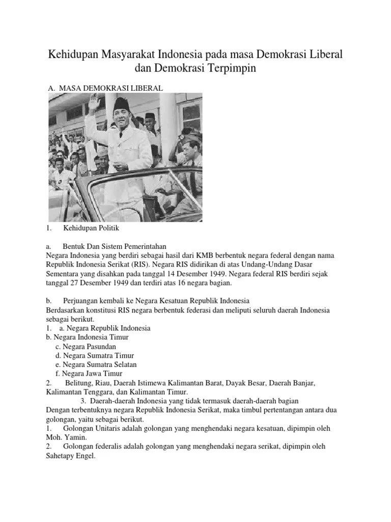 Kehidupan Masyarakat Indonesia Pada Masa Demokrasi Liberal Dan Demokrasi  Terpimpin | PDF