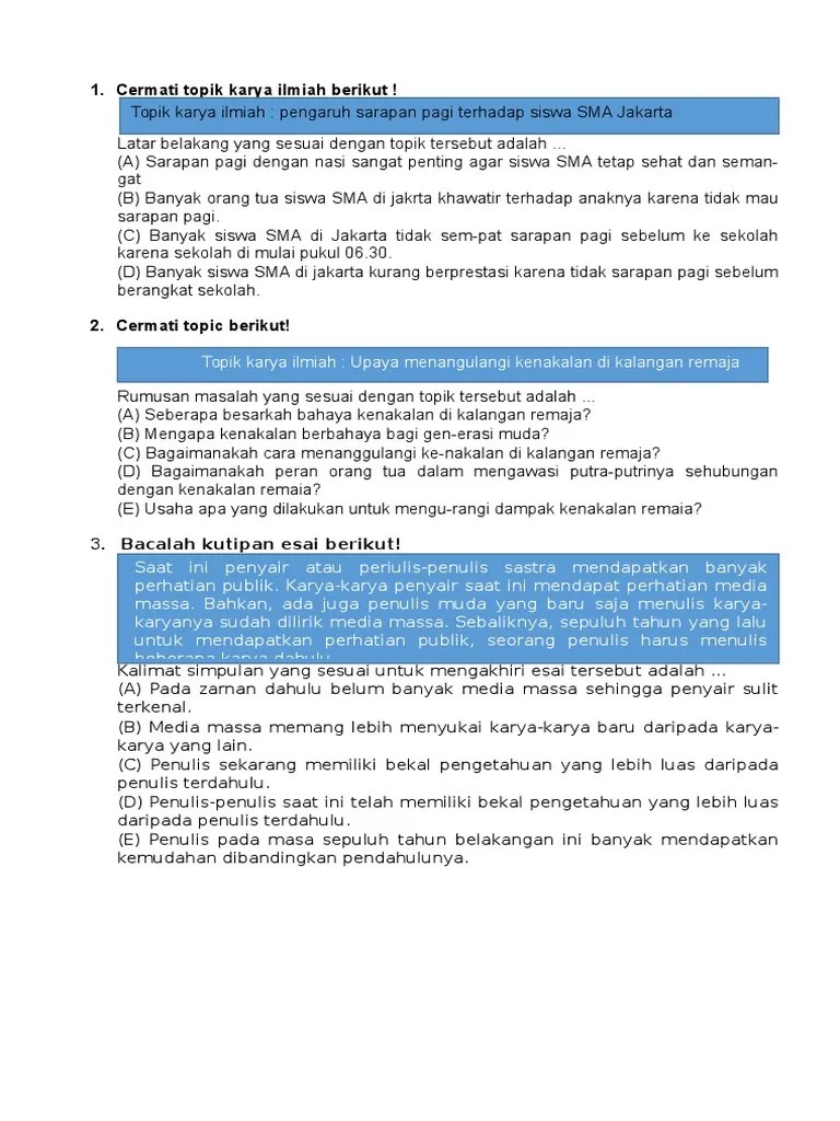 Contoh Soal Bahasa Indonesia Kelas VII 05. Karya Ilmiah | PDF