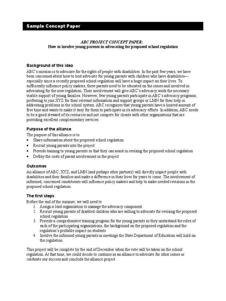 (i) strengthening statistical capacity in support of progress toward the. Sample Concept Paper | American Broadcasting Company ...