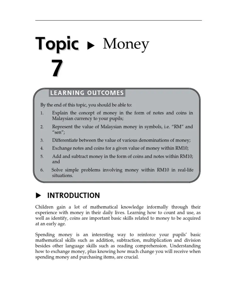 topic 7 money pdf coins money