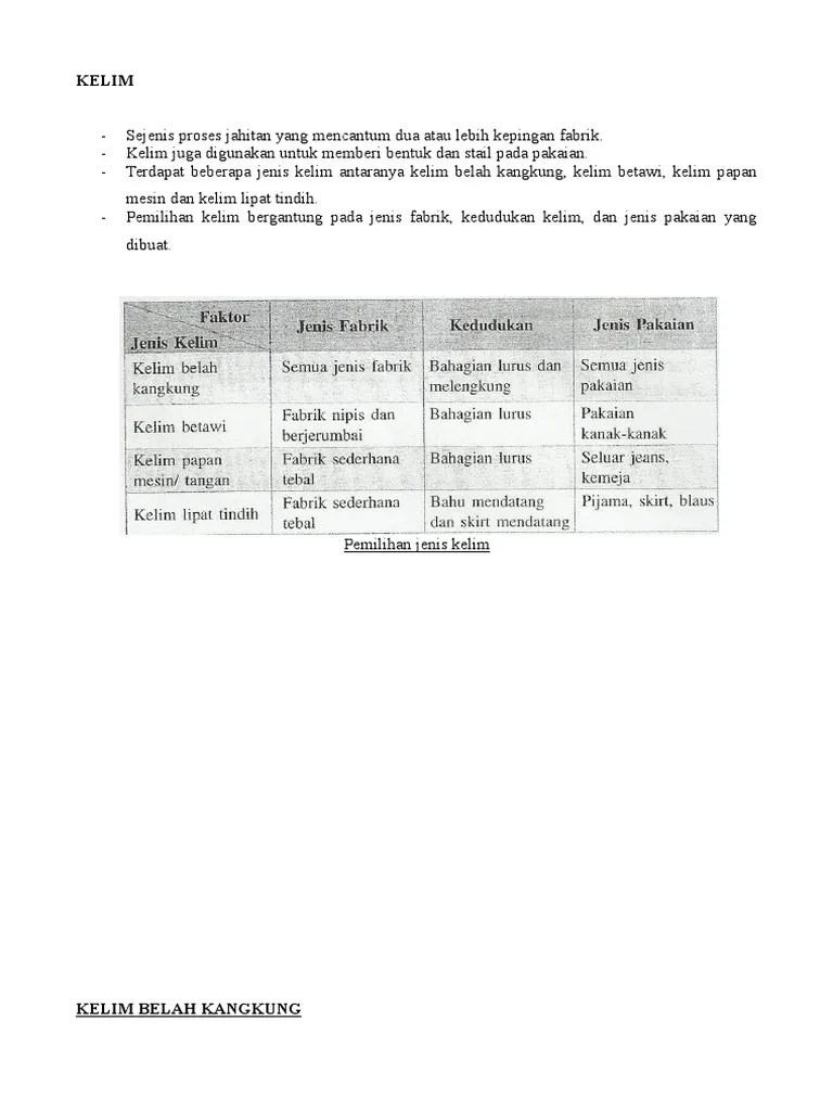 Kelim ini kelim yang kukuh kerana ia dijahit dengan menggunakan dua baris jahitan. Nota Kelim Pdf