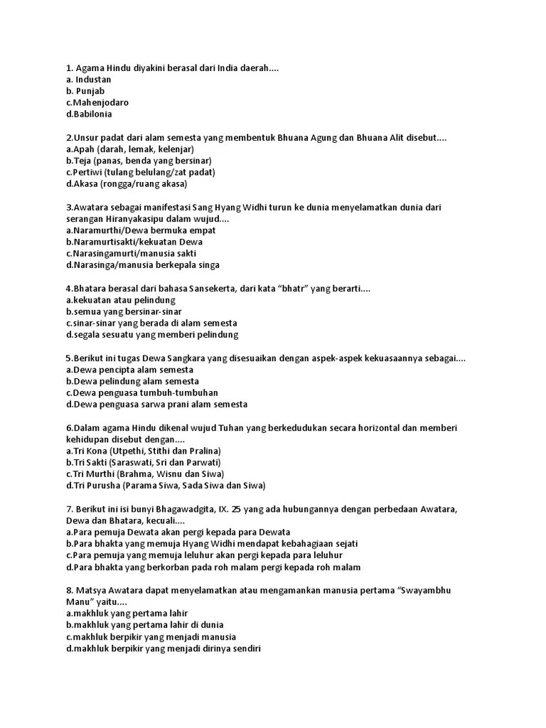 Soal UAS AGAMA Hindu | PDF