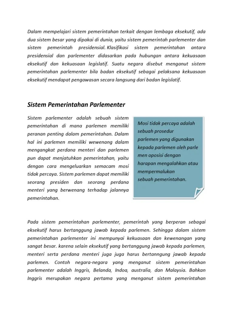 Sistem Pemerintahan Parlementer &amp; Presidensial | PDF