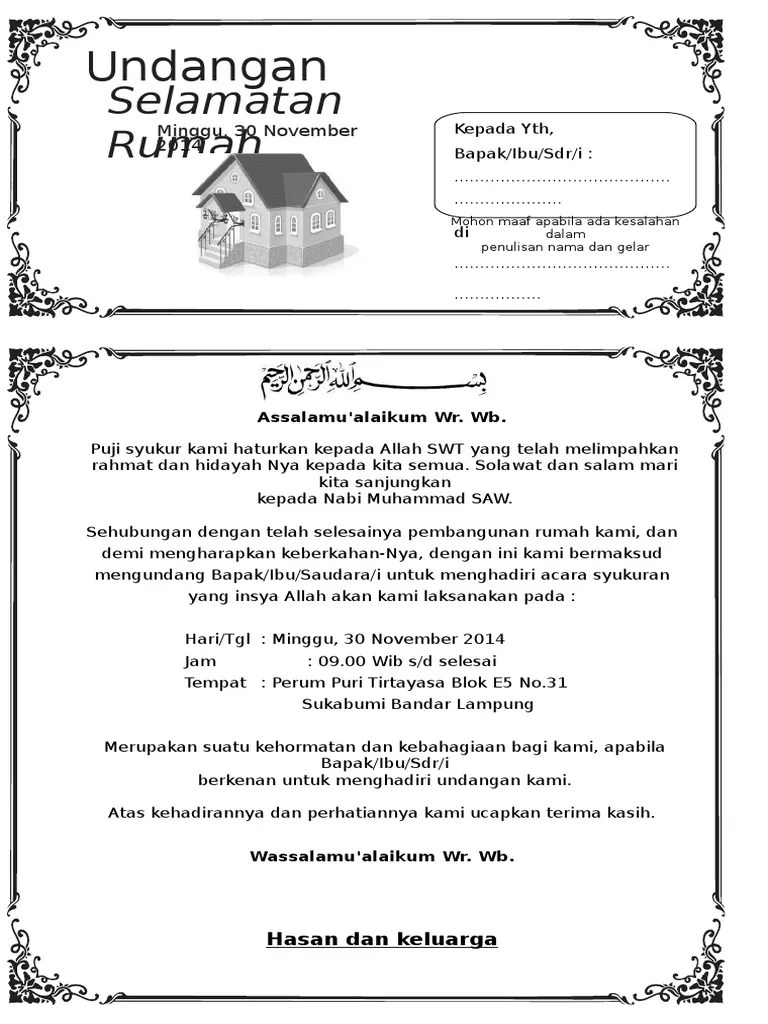 Contoh Surat Undangan Syukuran Rumah - Sample Surat Undangan