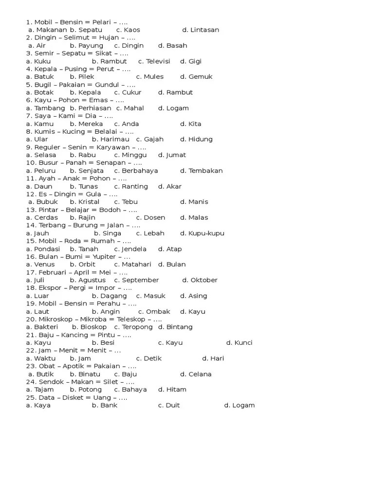 Latihan soal psikotest tes akademik ppg 2019 bagian ii robihartoni . Soal Tes Psikotes Kemampuan Verbal Masuk Smp Sma Pdf