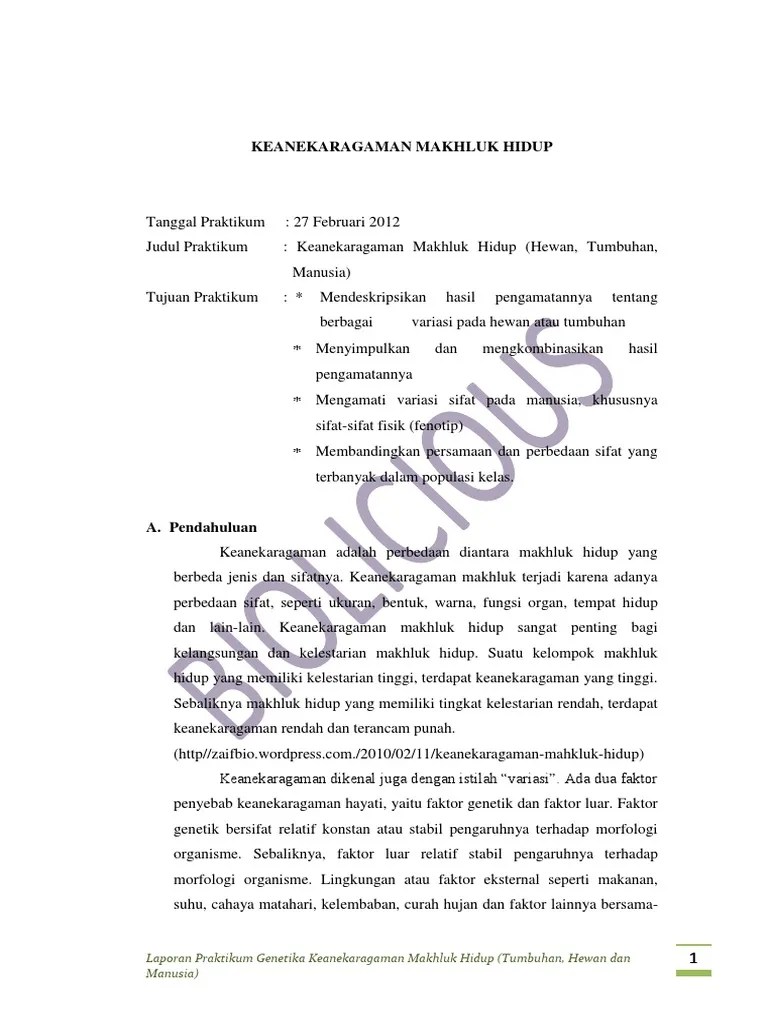 Catatlah hasil pengamatanmu setiap hari pada contoh lembar pengamatan berikut. Laporan Praktikum Genetika Keanekaragaman Makhluk Hidup Pdf