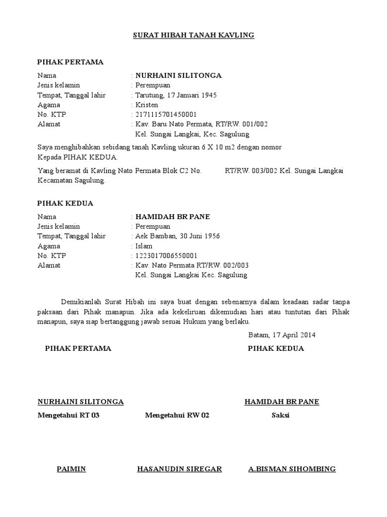 Rt 017 rw 05 tanjung duren selatan proses pembuatan sertifikat tanah dari kartu kavling merah. Contoh Surat Hibah Tanah 2020 Nusagates