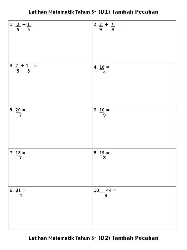 Pecahan Latihan Matematik Tahun 4 Pdf - Darab Masa Dan Waktu Tahun 4 Pdf
